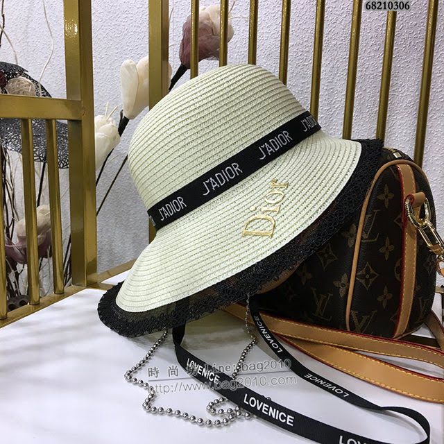 Dior女士帽子 迪奧蕾絲邊吊帶盆帽草帽遮陽帽  mm1089